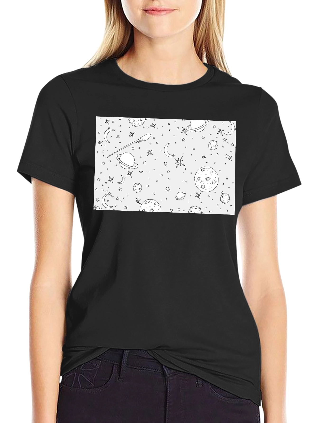 Space Theme Graphic Print Crew Neck T-Shirt