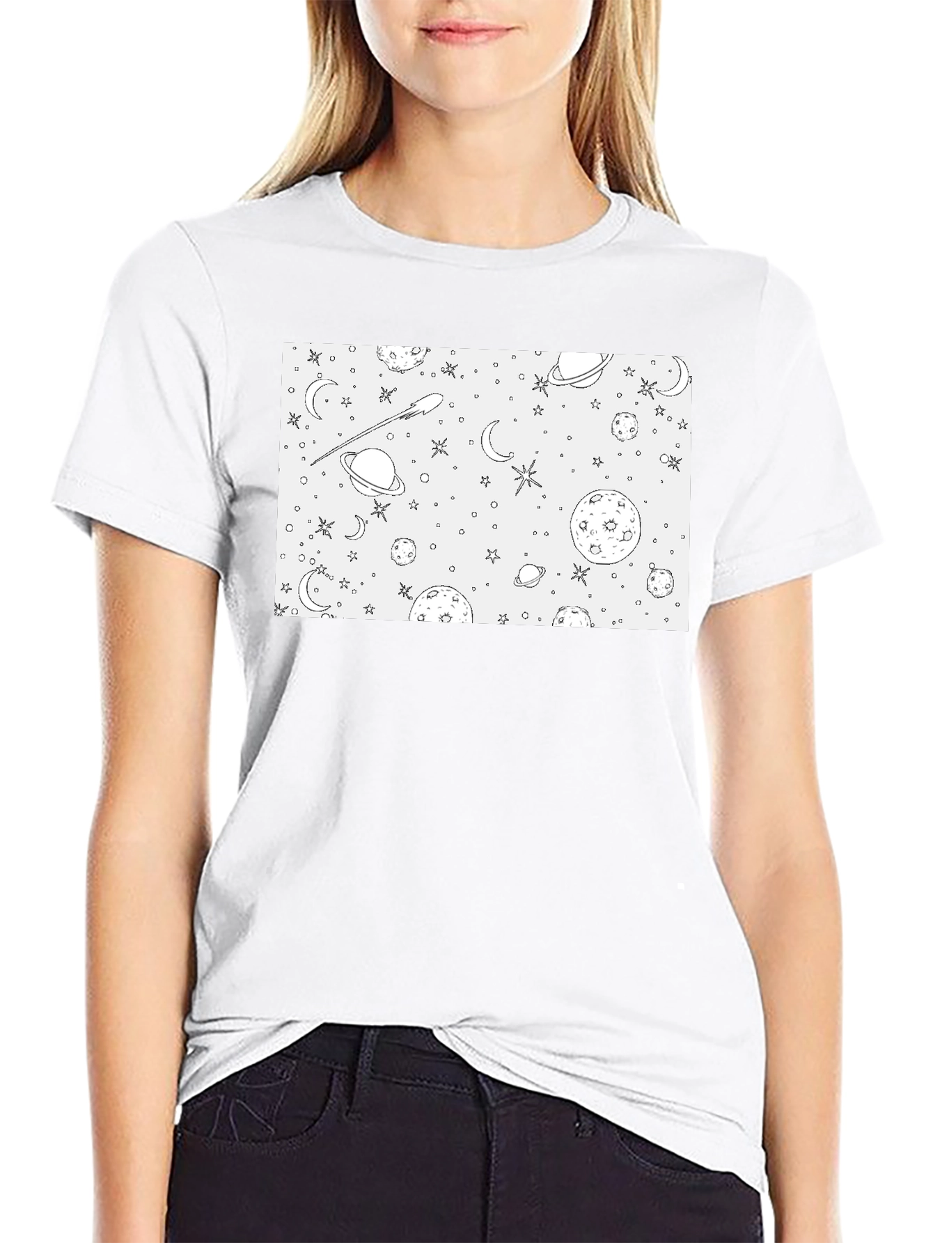 Space Theme Graphic Print Crew Neck T-Shirt