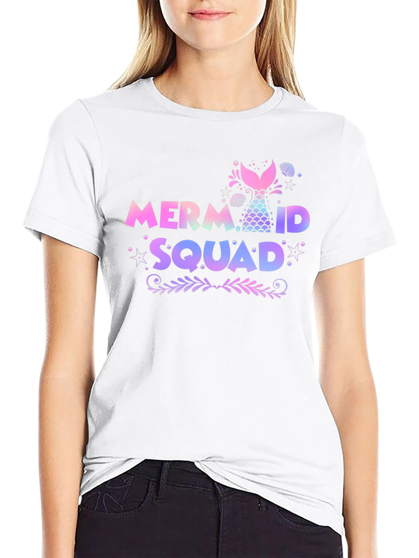 Mermaid Squad Tee - Black Cotton Crew Neck