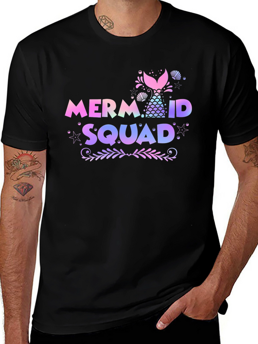 Mermaid Squad Tee - Black Cotton Crew Neck