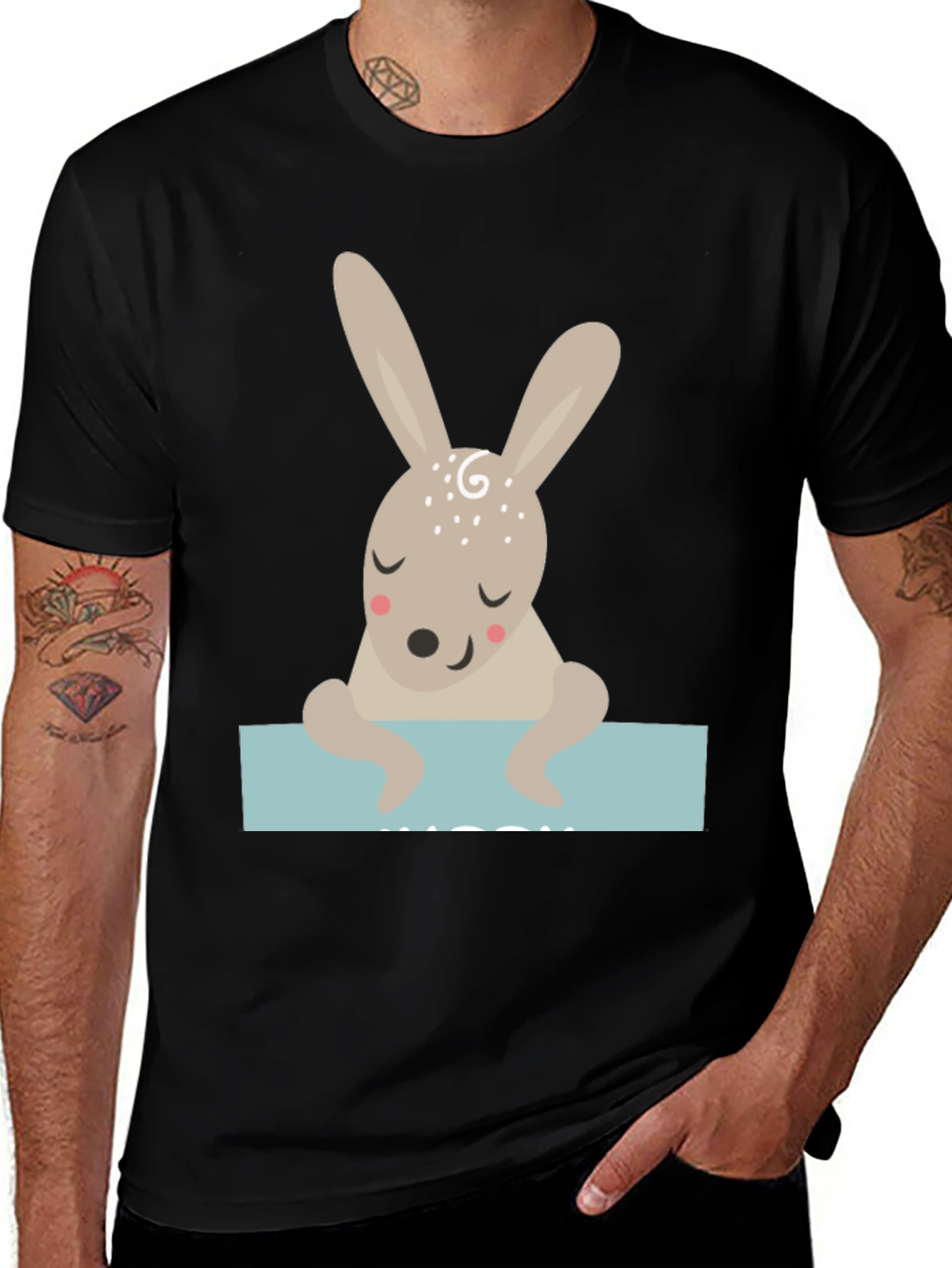 Cute Bunny Graphic Tee - Unisex Black T-Shirt