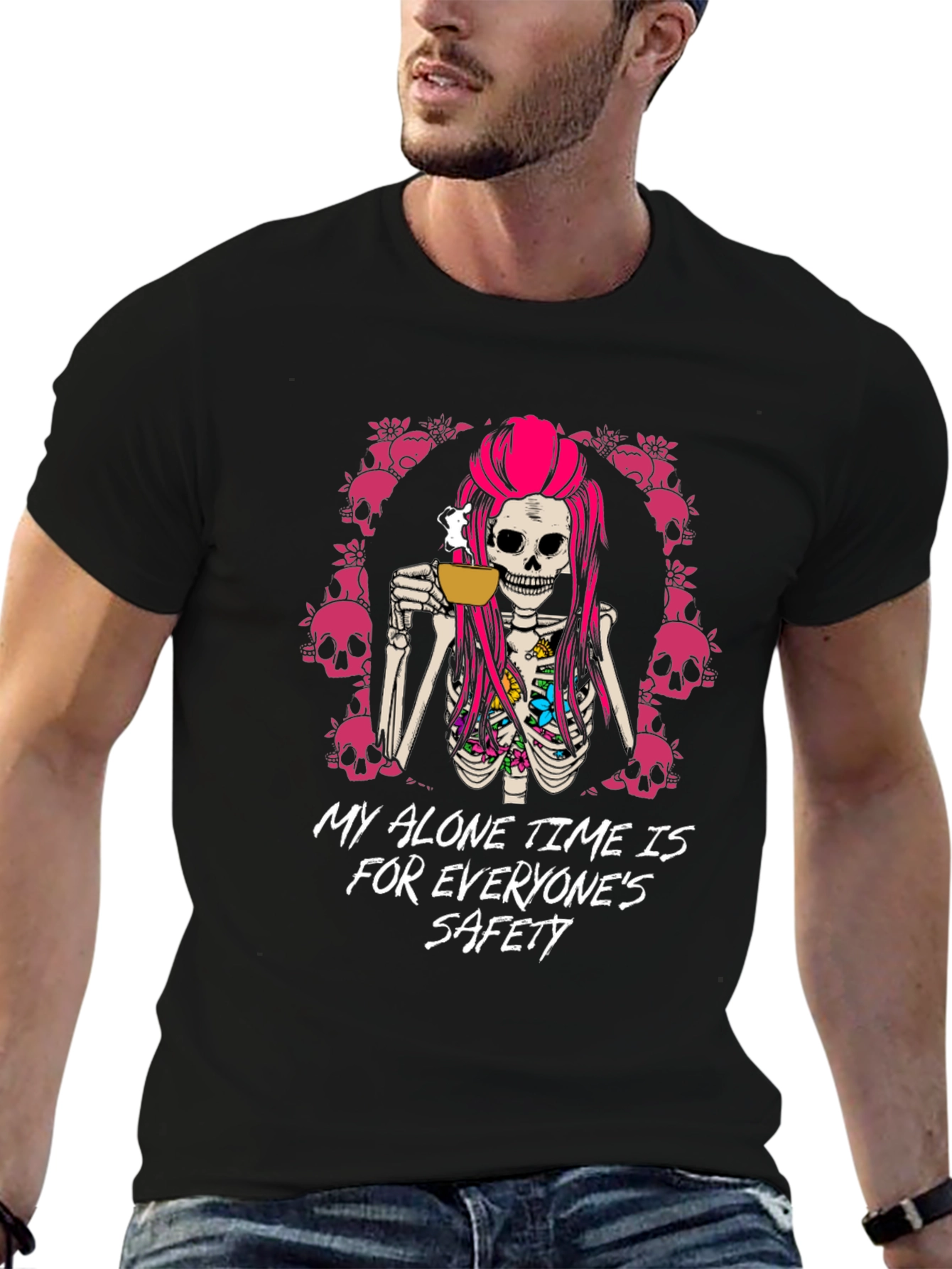 Skeleton Coffee T-Shirt - Alone Time Safety