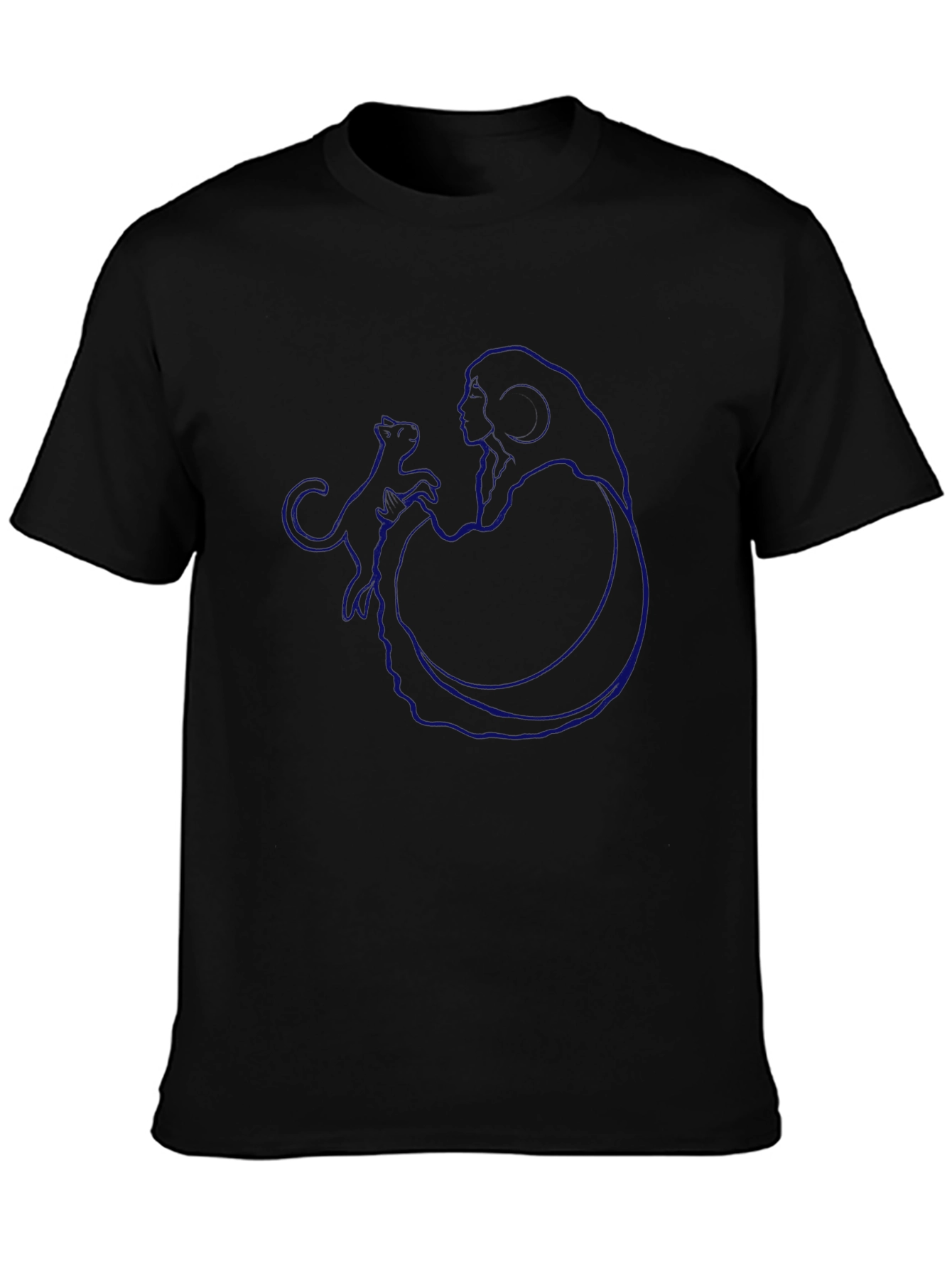 Modern Blue Graphic Print Black T-Shirt