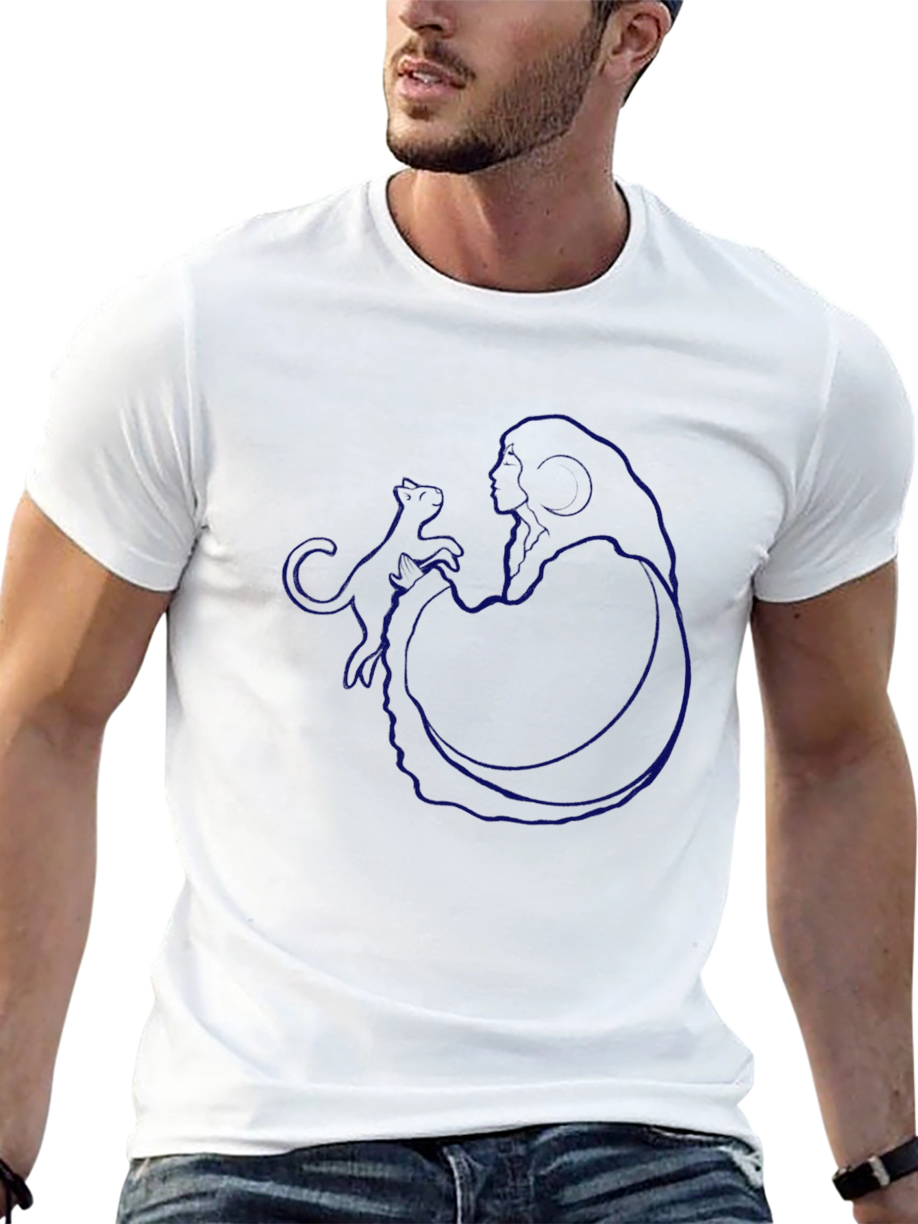 Modern Blue Graphic Print Black T-Shirt