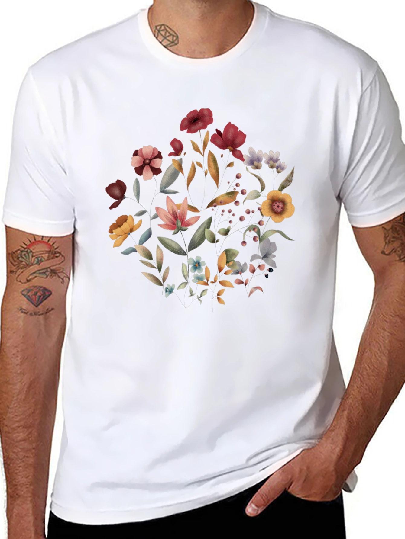 Floral Print Black T-Shirt for Men