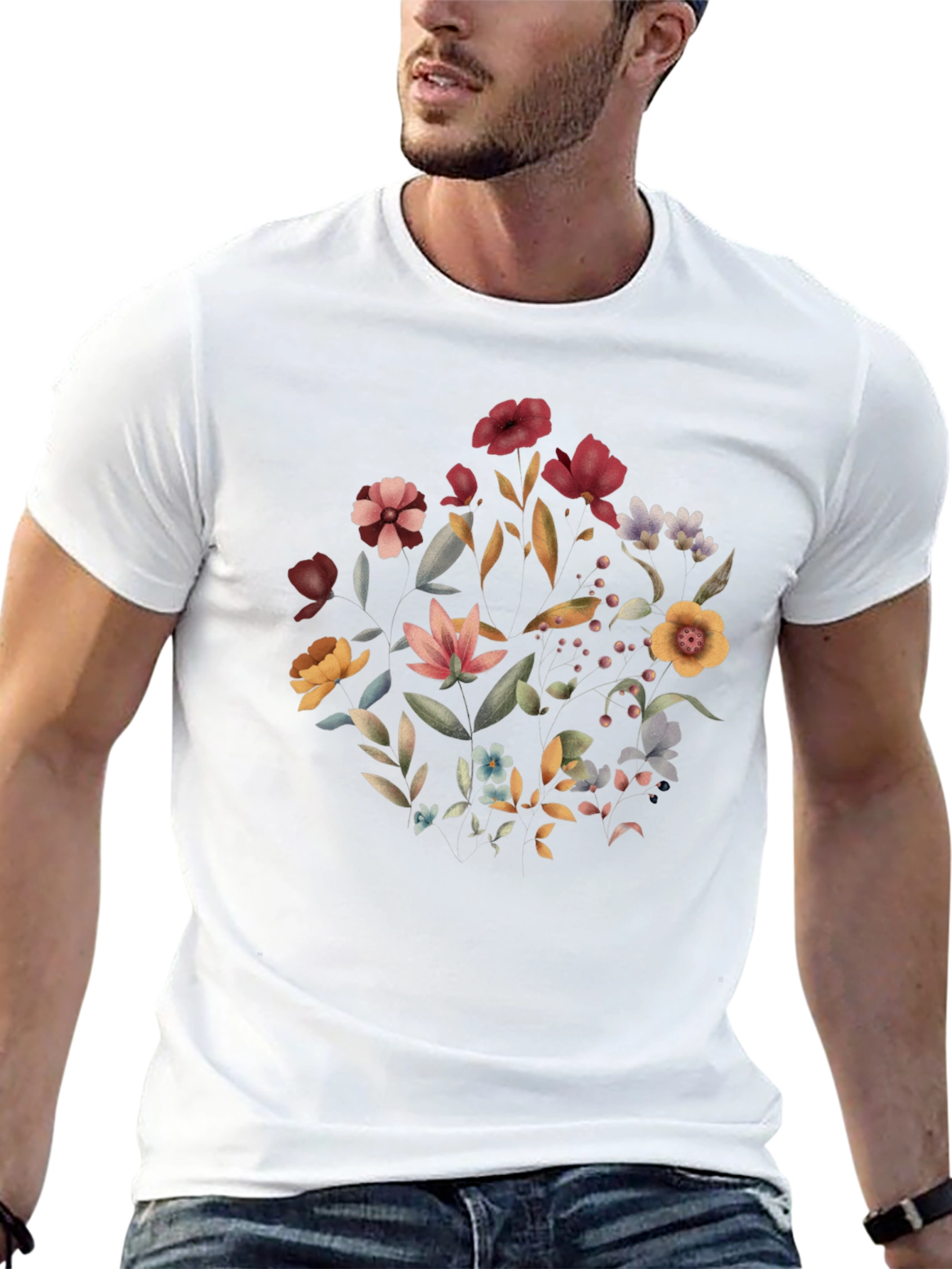 Floral Print Black T-Shirt for Men