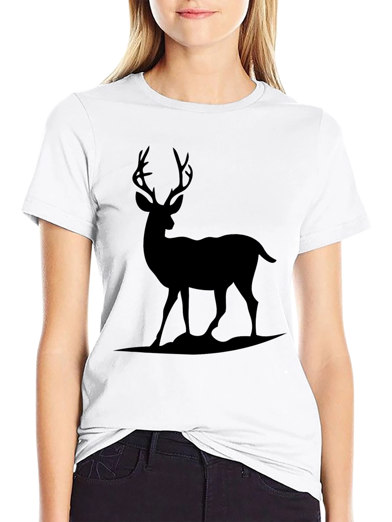 Deer Graphic Print Crew Neck Tee