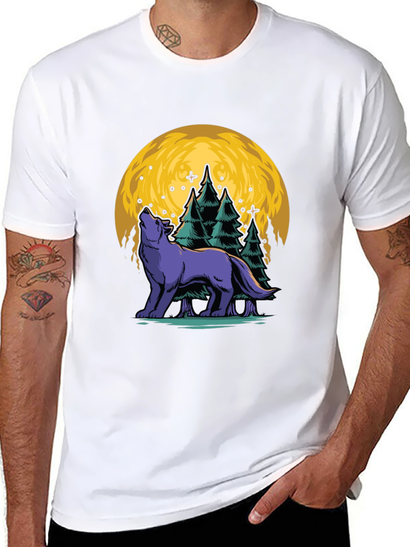 Wolf Moon Graphic Tee - Black Cotton T-Shirt