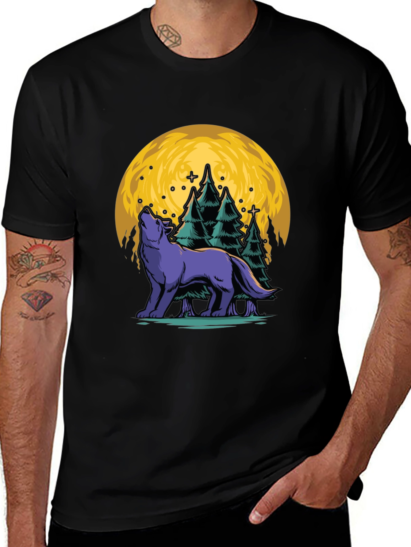 Wolf Moon Graphic Tee - Black Cotton T-Shirt