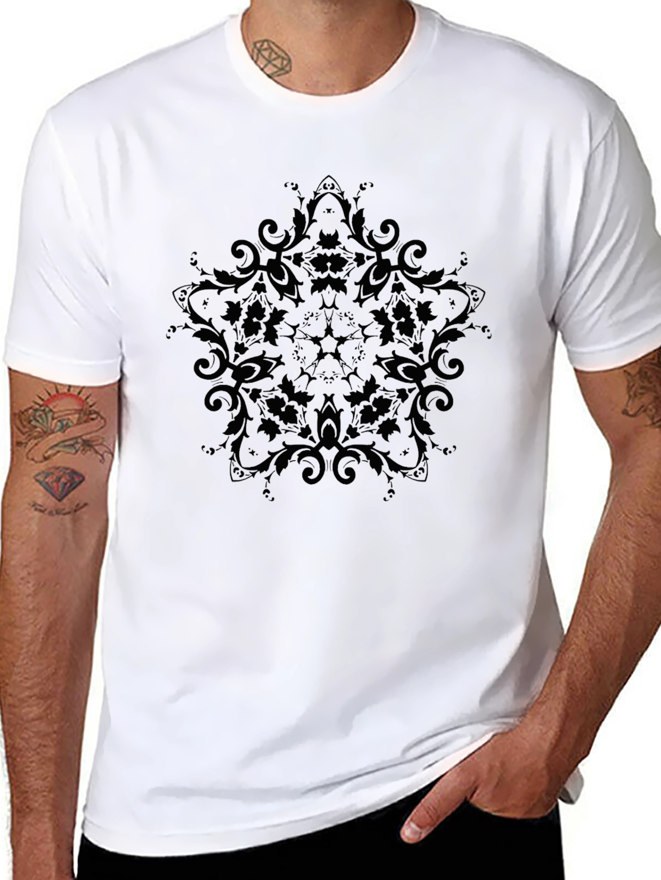 Mens Black T-Shirt with Ornamental Mandala Design