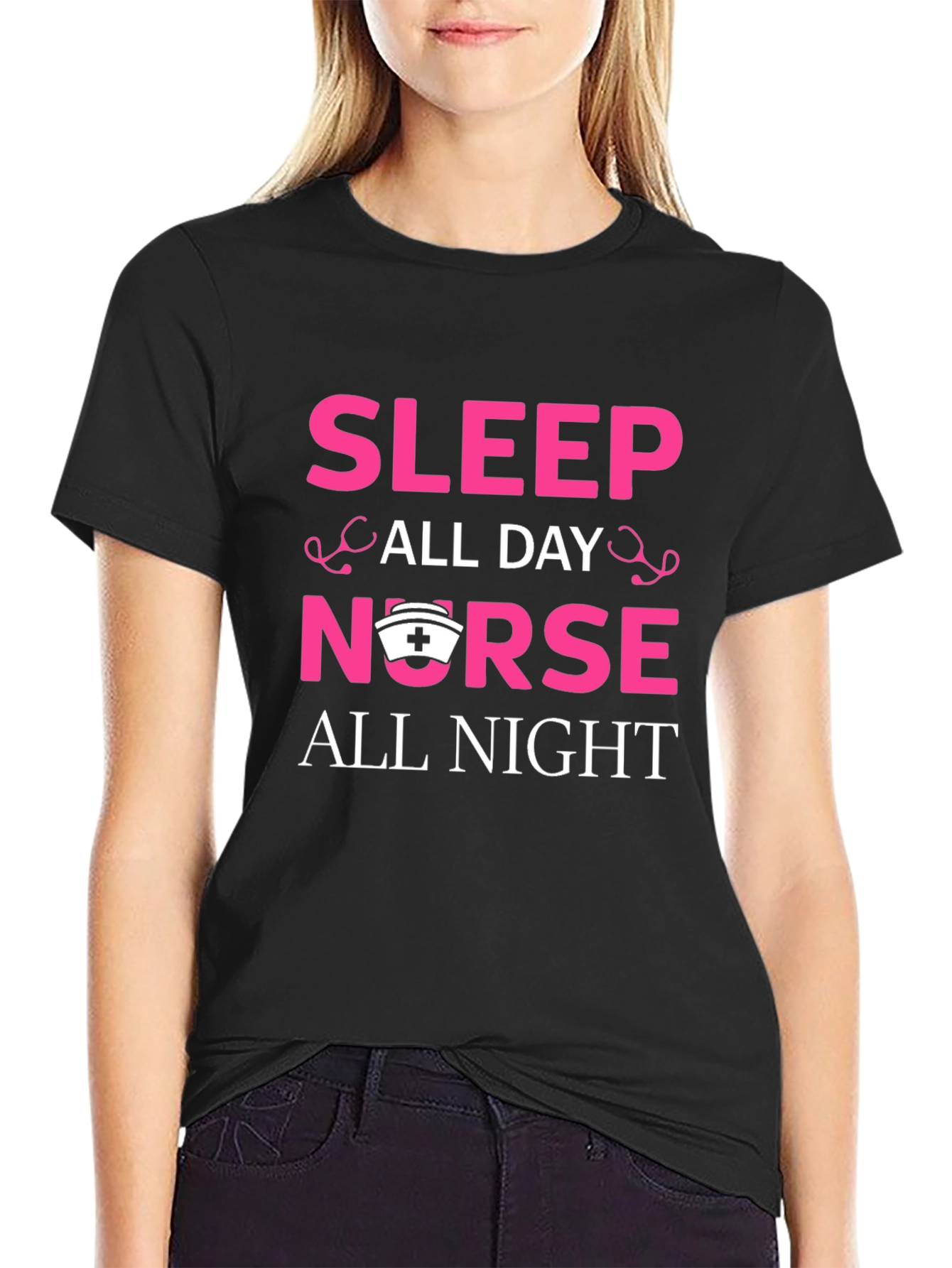 Sleep All Day Nurse All Night Graphic T-Shirt