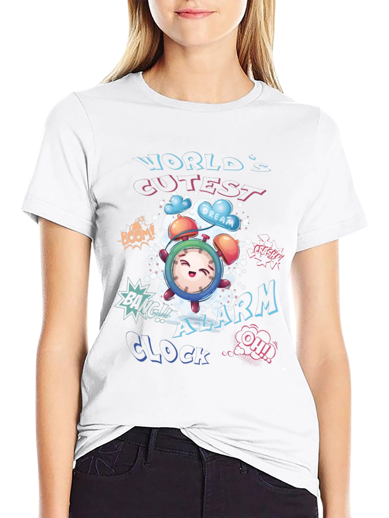Cartoon Alarm Clock Graphic T-Shirt