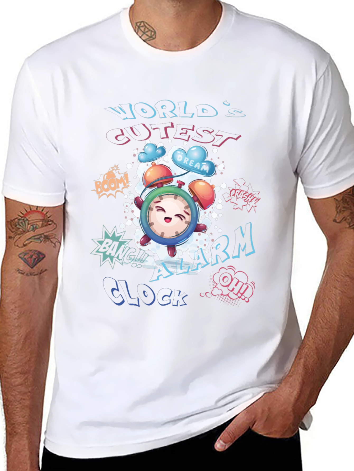 Cartoon Alarm Clock Graphic T-Shirt