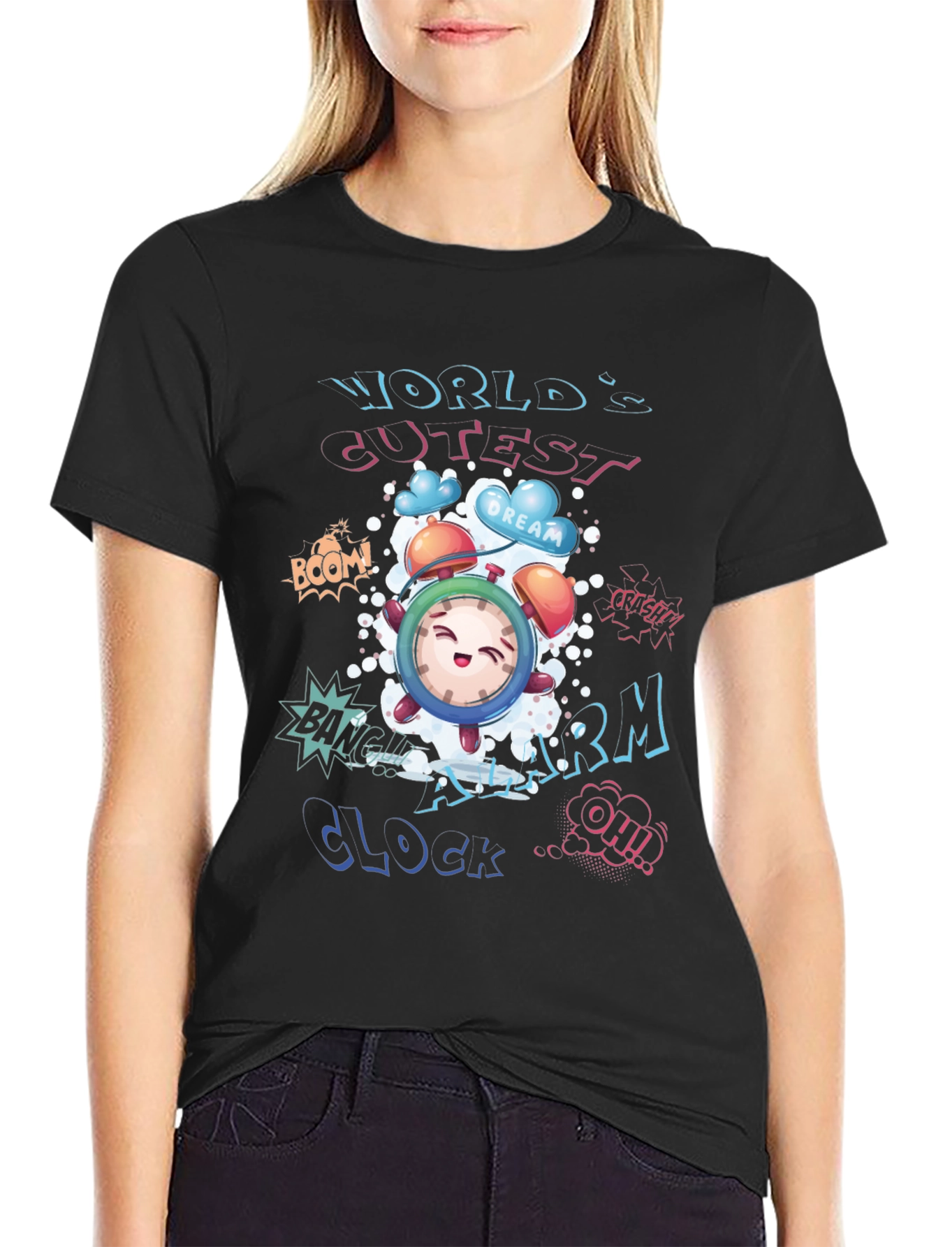 Cartoon Alarm Clock Graphic T-Shirt