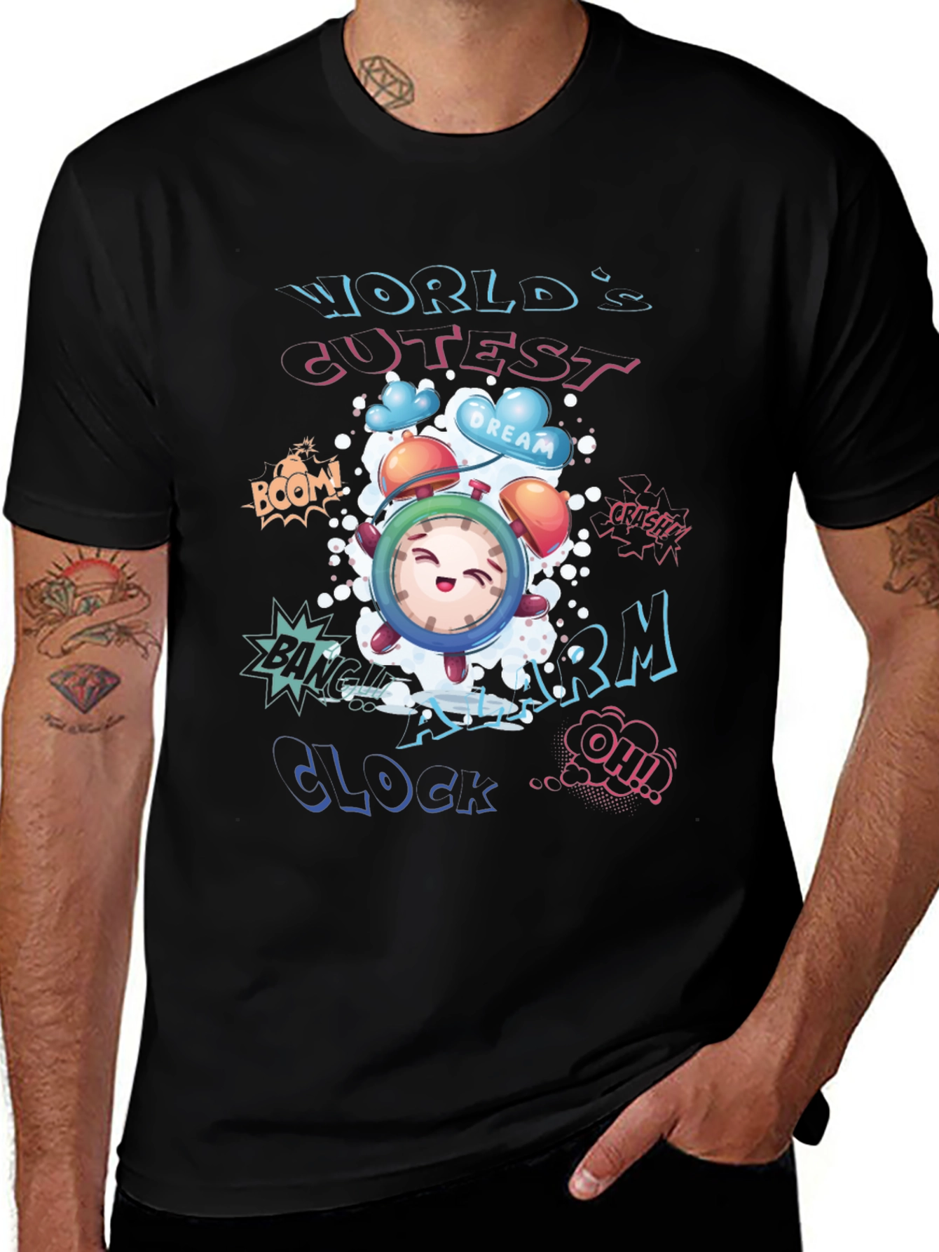 Cartoon Alarm Clock Graphic T-Shirt