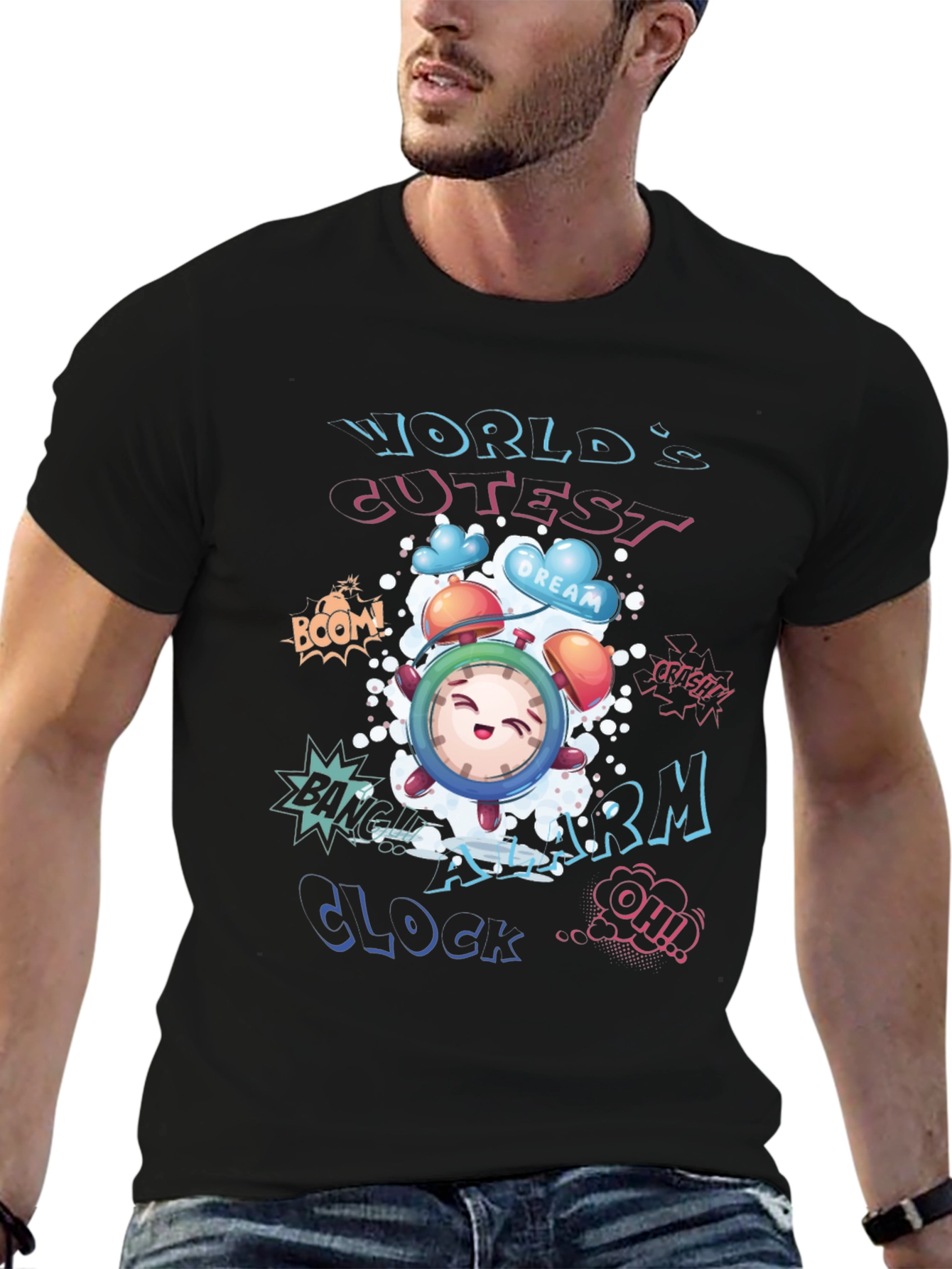 Cartoon Alarm Clock Graphic T-Shirt