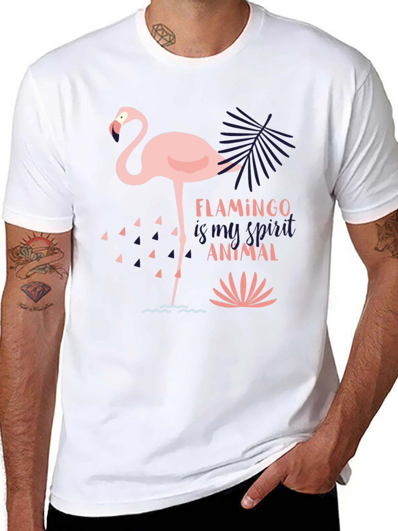 Flamingo Spirit Animal Graphic Tee - Black T-Shirt