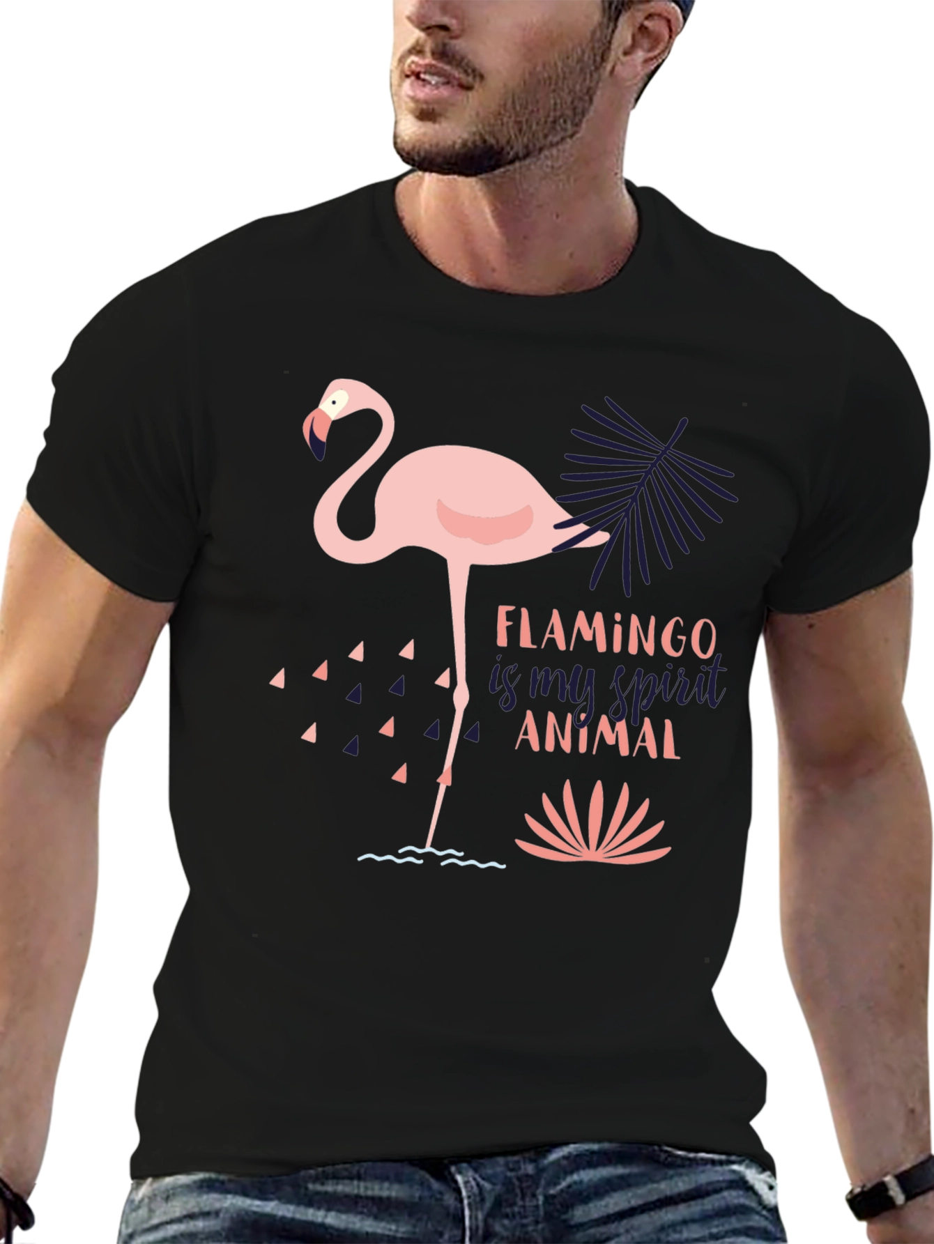 Flamingo Spirit Animal Graphic Tee - Black T-Shirt