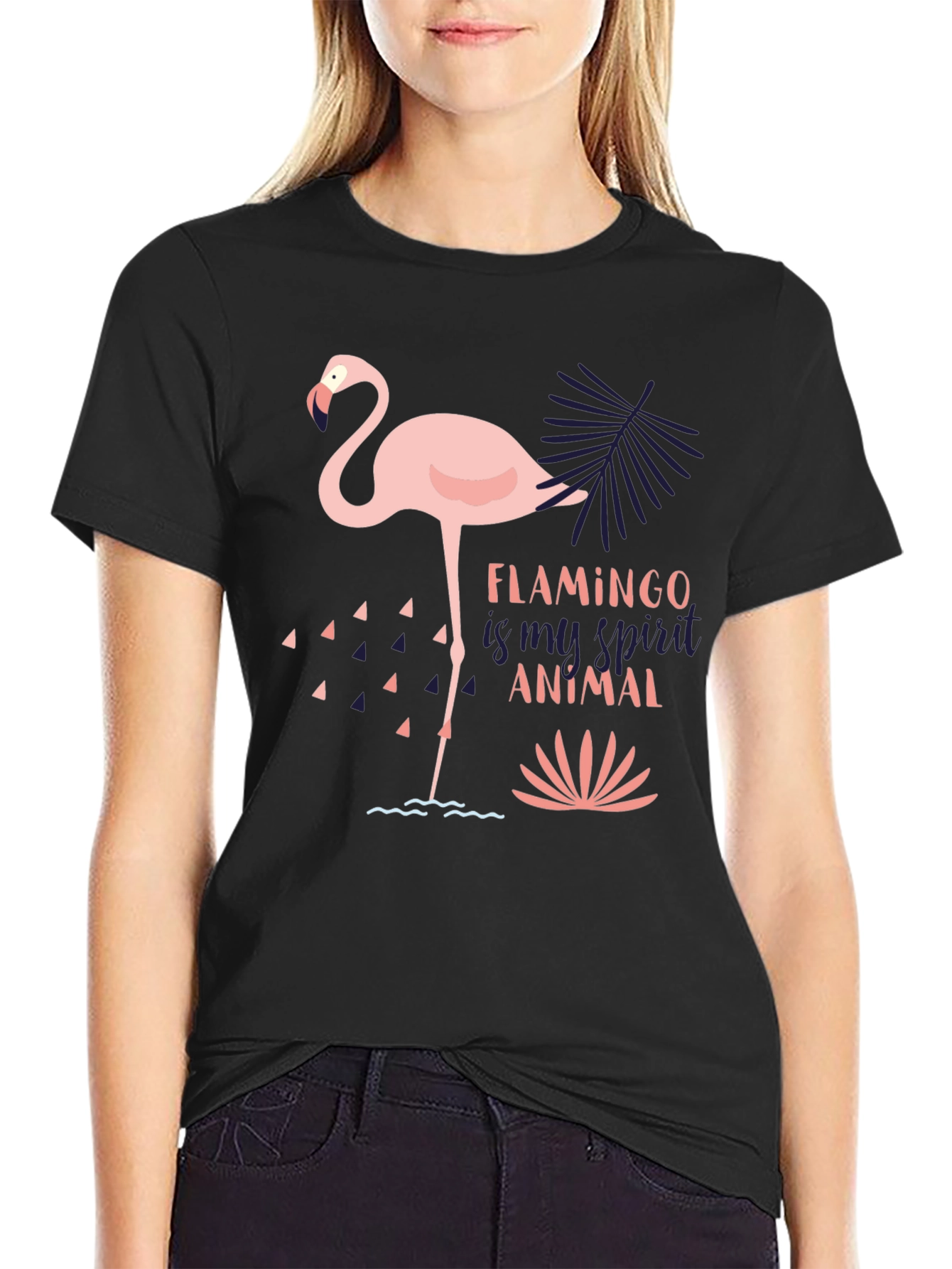 Flamingo Spirit Animal Graphic Tee - Black T-Shirt
