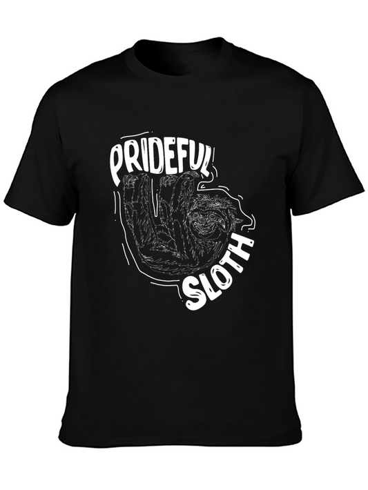 Prideful Sloth Graphic Tee - Black Cotton Casual T-Shirt