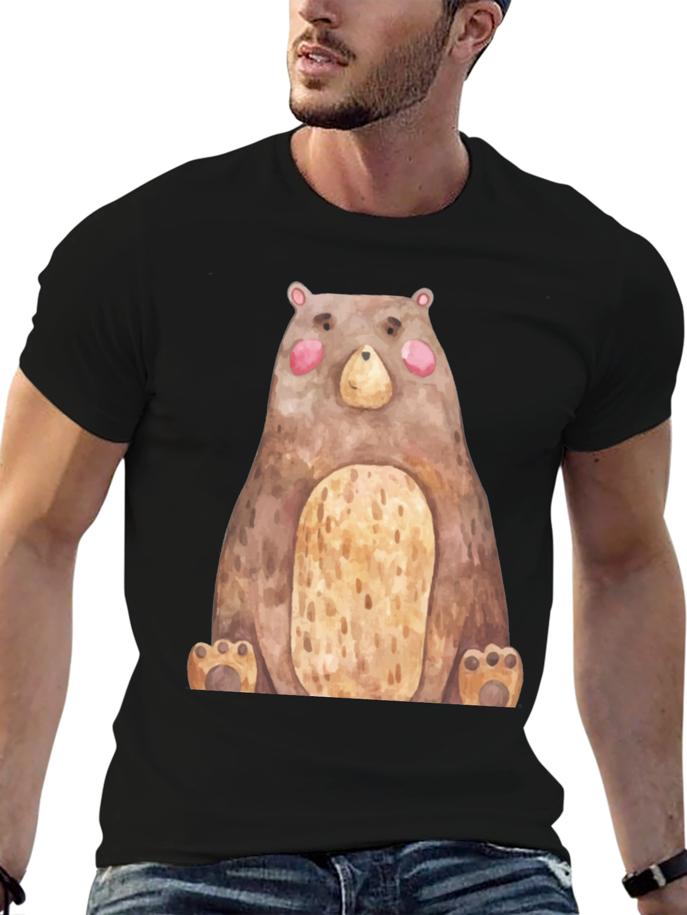 Cute Bear Graphic Print Crew Neck T-Shirt