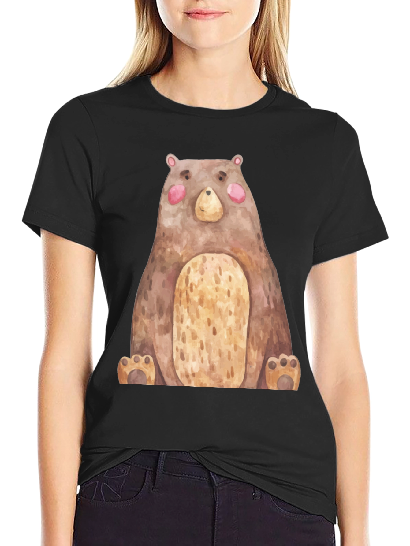 Cute Bear Graphic Print Crew Neck T-Shirt
