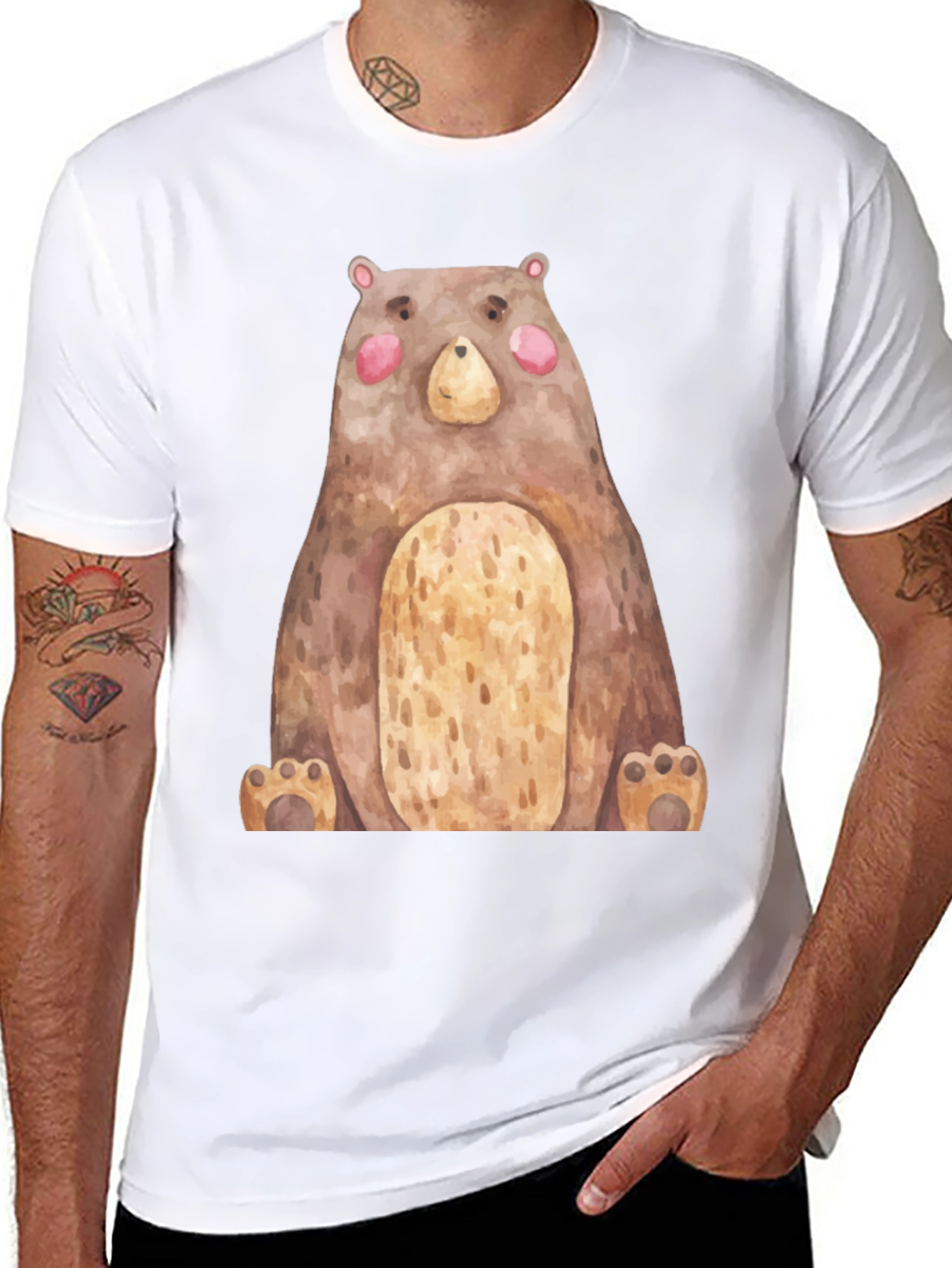 Cute Bear Graphic Print Crew Neck T-Shirt