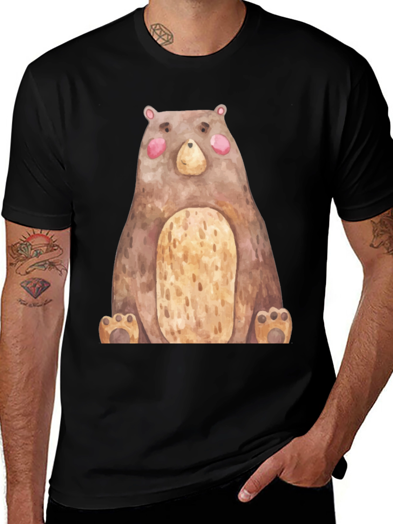 Cute Bear Graphic Print Crew Neck T-Shirt