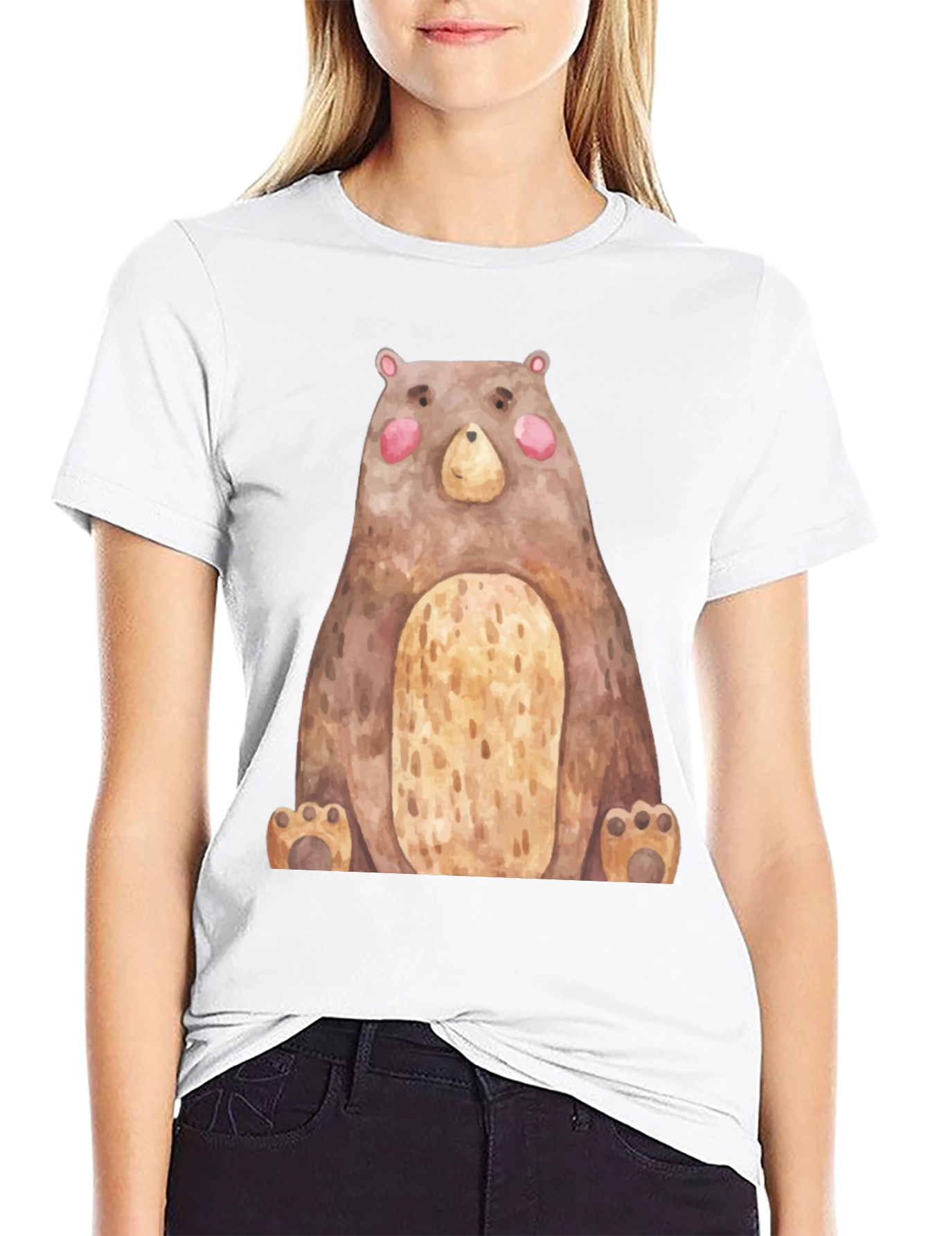 Cute Bear Graphic Print Crew Neck T-Shirt