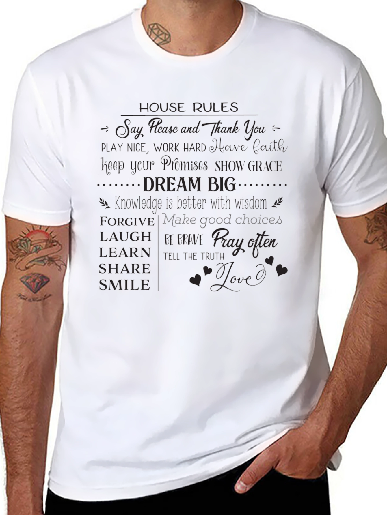 Black T-Shirt with House Rules Graphic