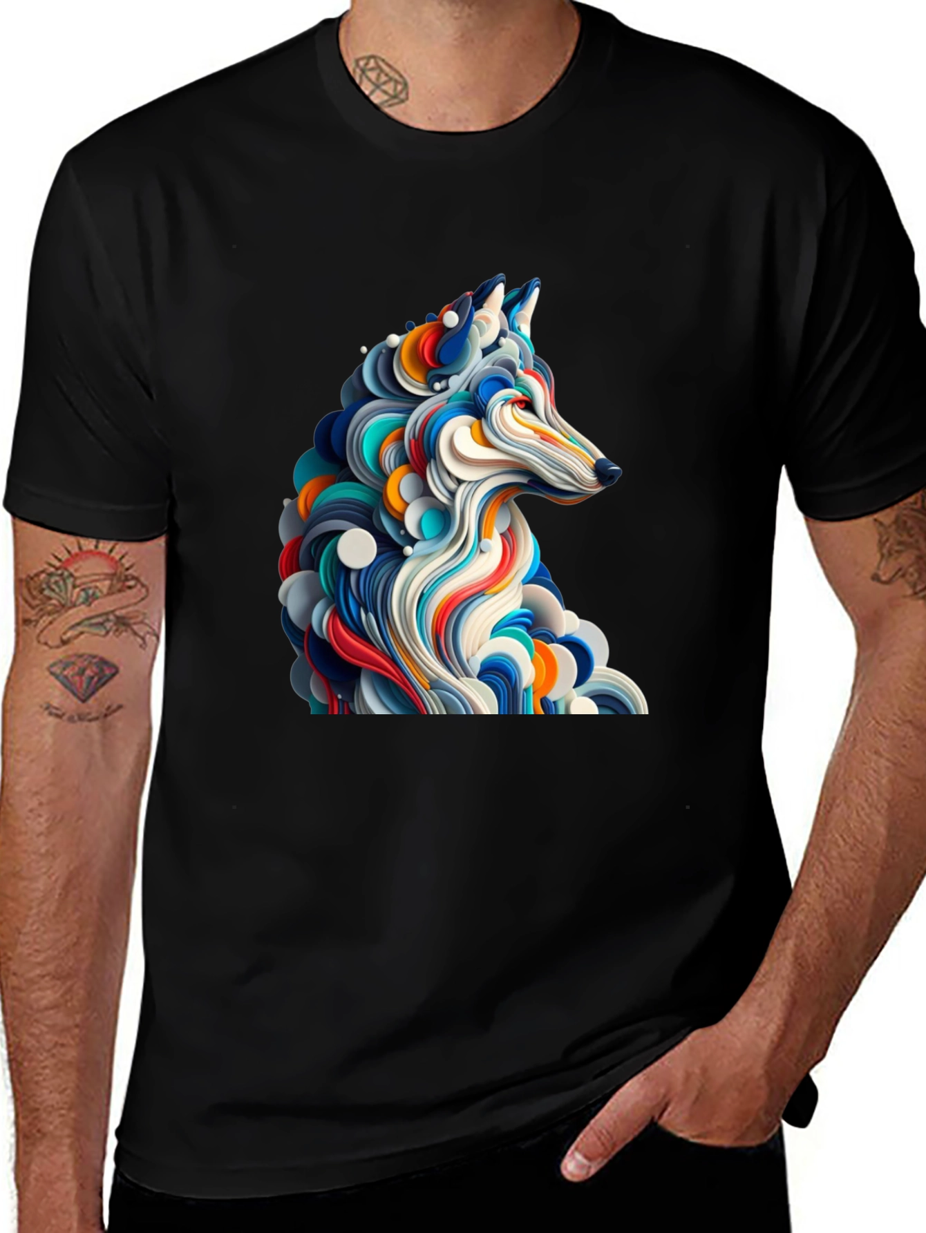 Abstract Wolf Graphic Black T-Shirt