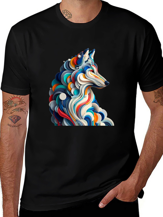 Abstract Wolf Graphic Black T-Shirt