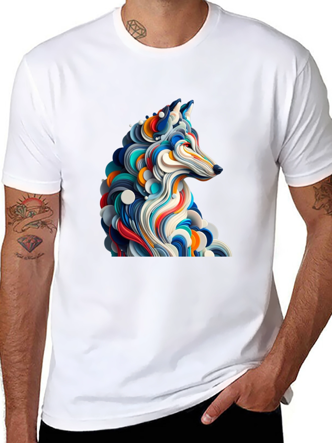 Abstract Wolf Graphic Black T-Shirt