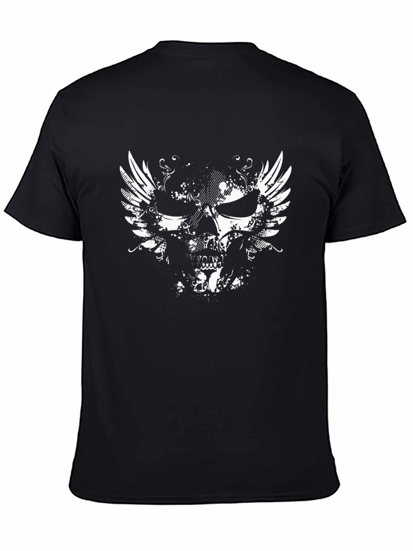 Winged Skull Graphic Tee - Black Cotton T-Shirt