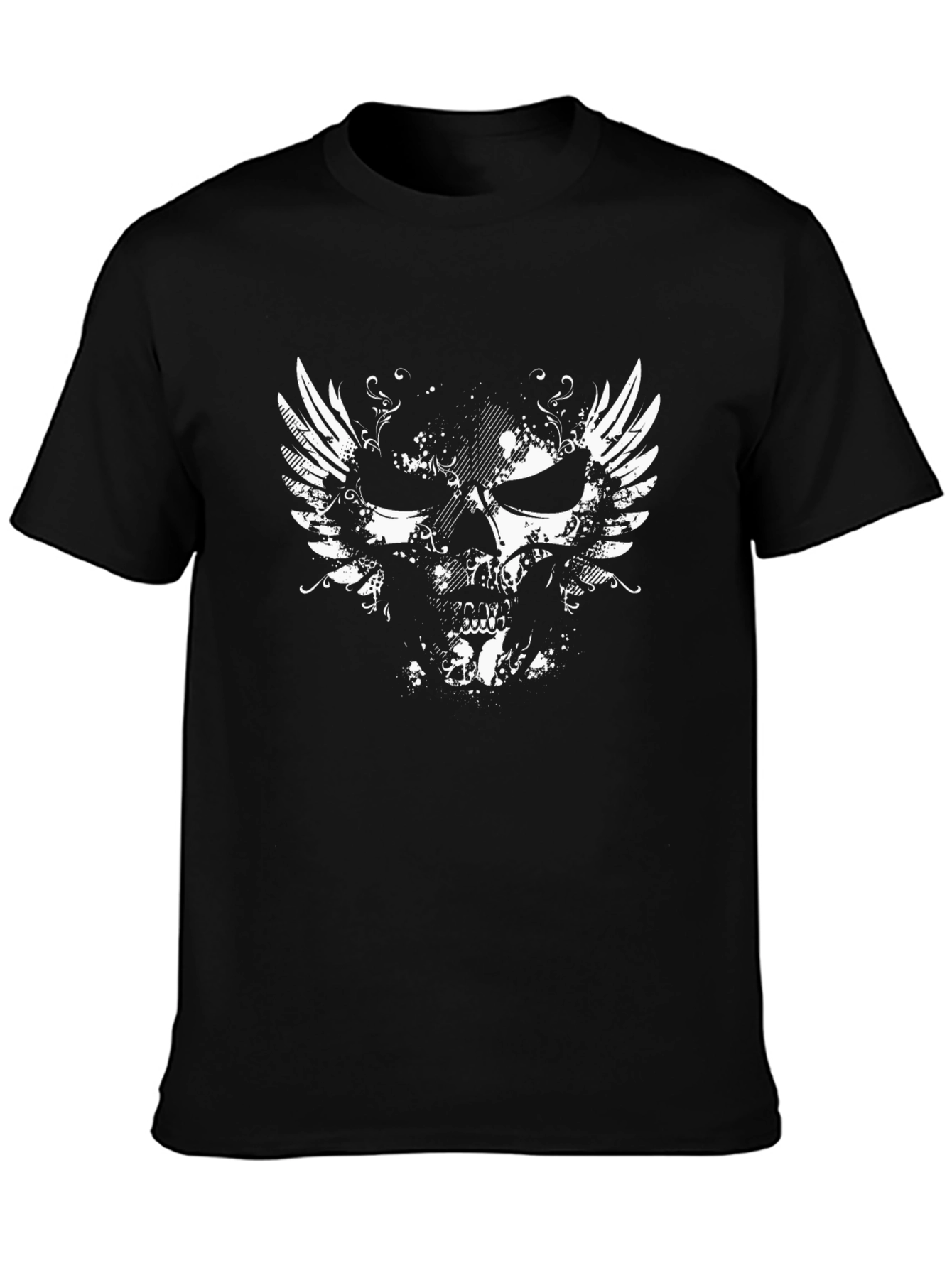 Winged Skull Graphic Tee - Black Cotton T-Shirt