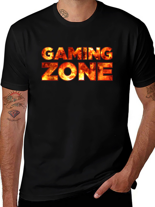 Gaming Zone Fire Text Black T-Shirt