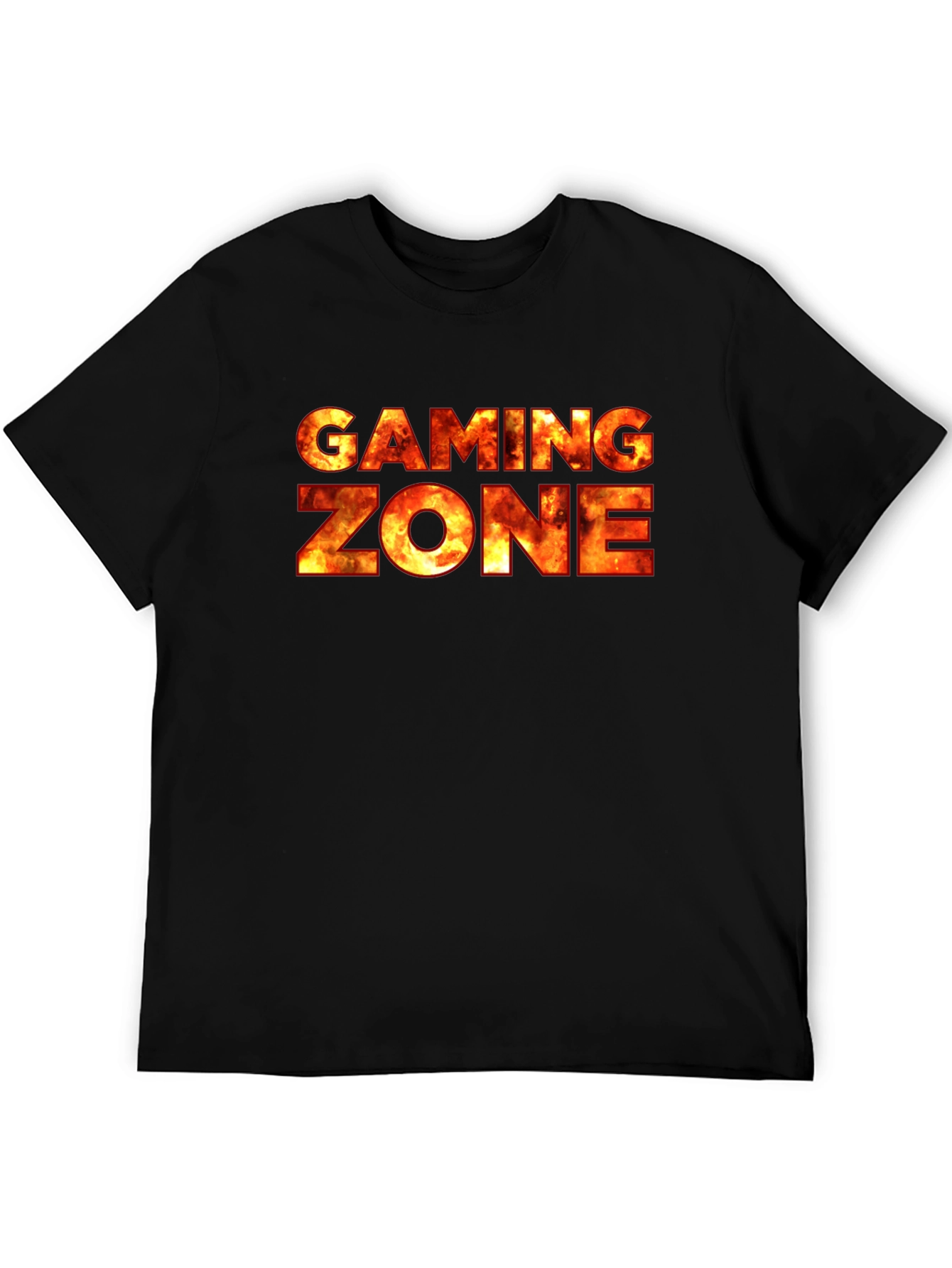 Gaming Zone Fire Text Black T-Shirt