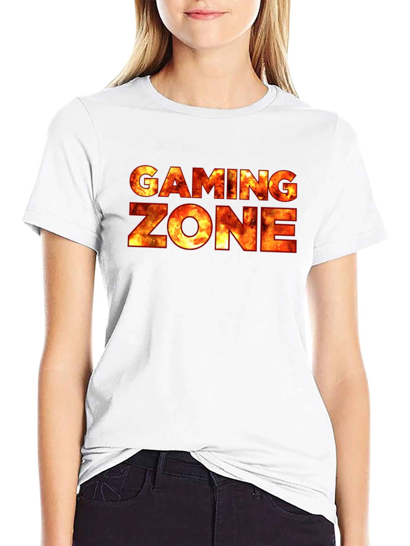 Gaming Zone Fire Text Black T-Shirt