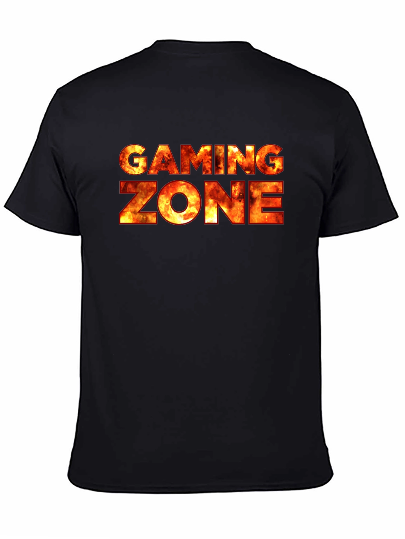Gaming Zone Fire Text Black T-Shirt
