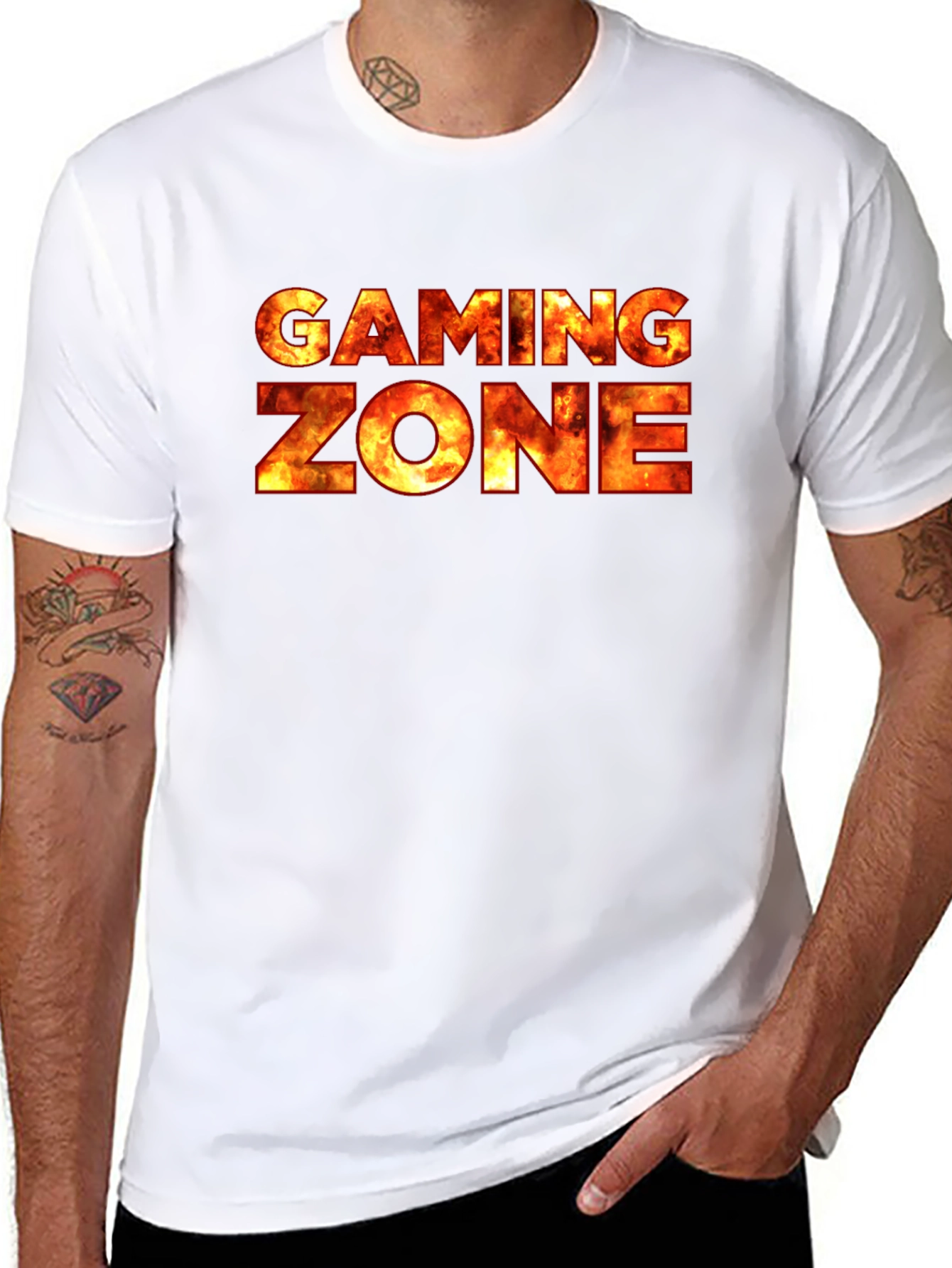 Gaming Zone Fire Text Black T-Shirt