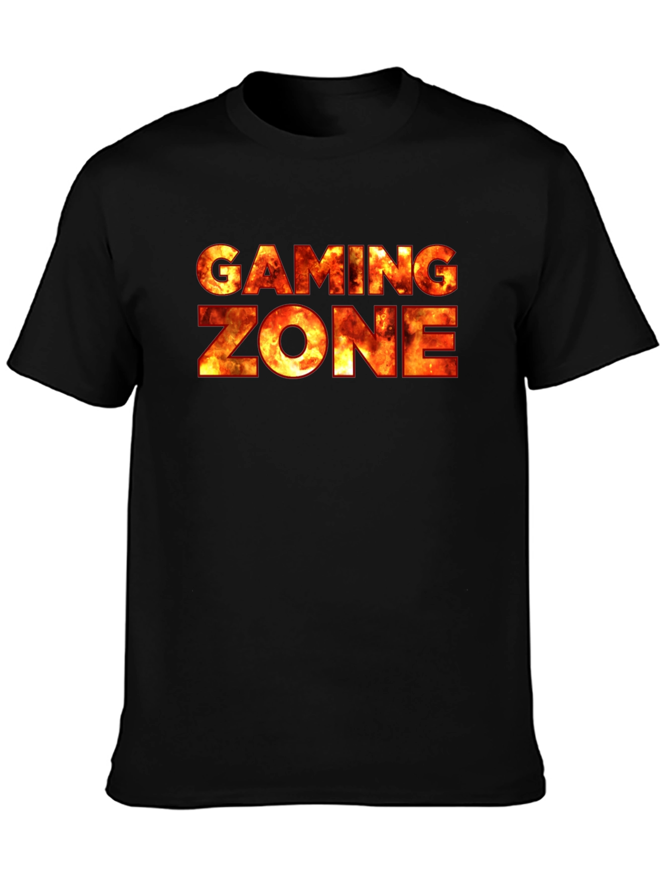Gaming Zone Fire Text Black T-Shirt