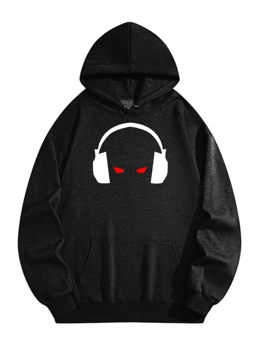 Gamer Headphones Hoodie – Minimalist Red Eyes Graphic Sweatshirt, Cool Tech Streetwear Pullover for Gamers & Streamers