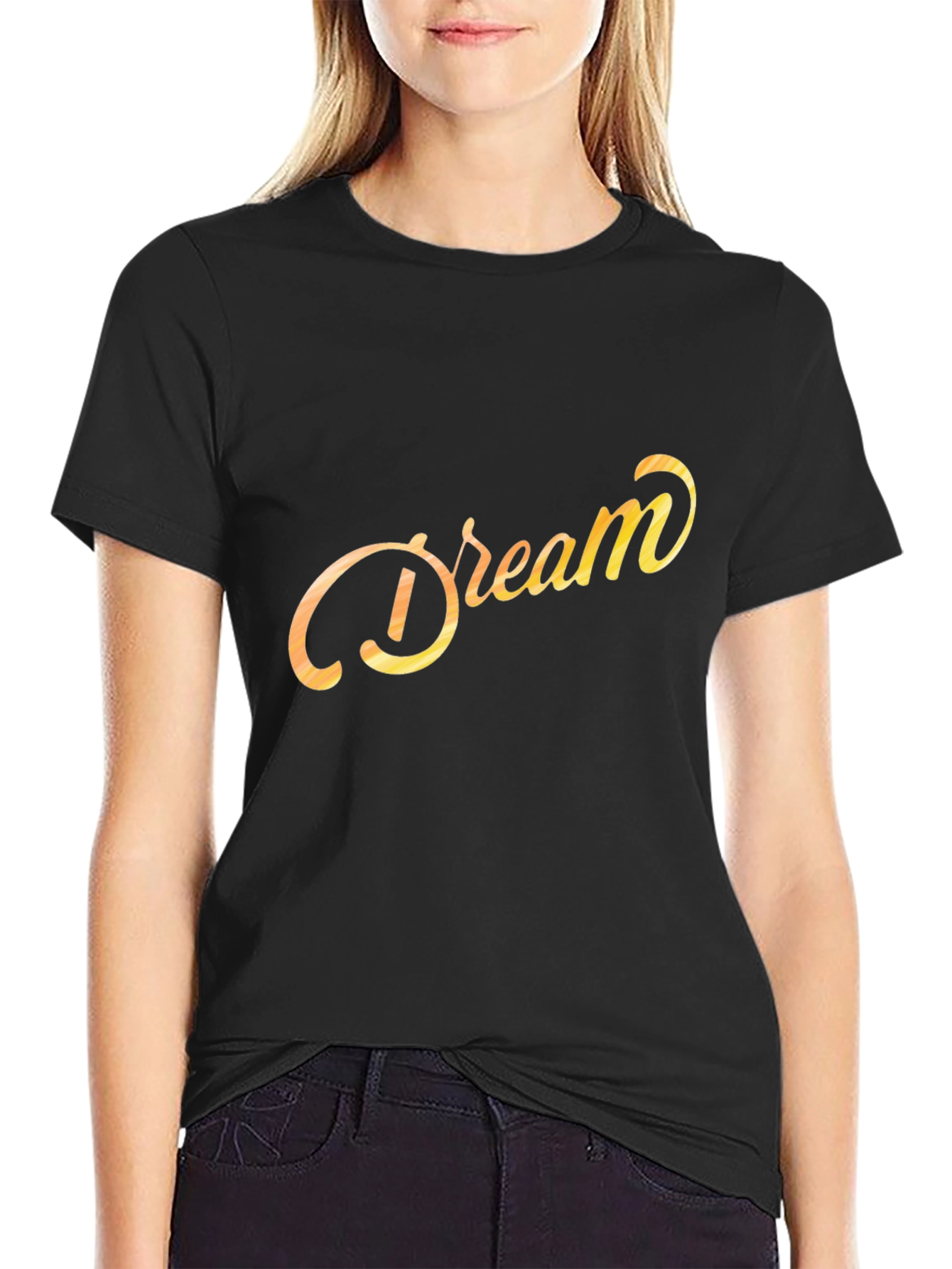 Dream Script Graphic Tee - Black Cotton Casual Shirt