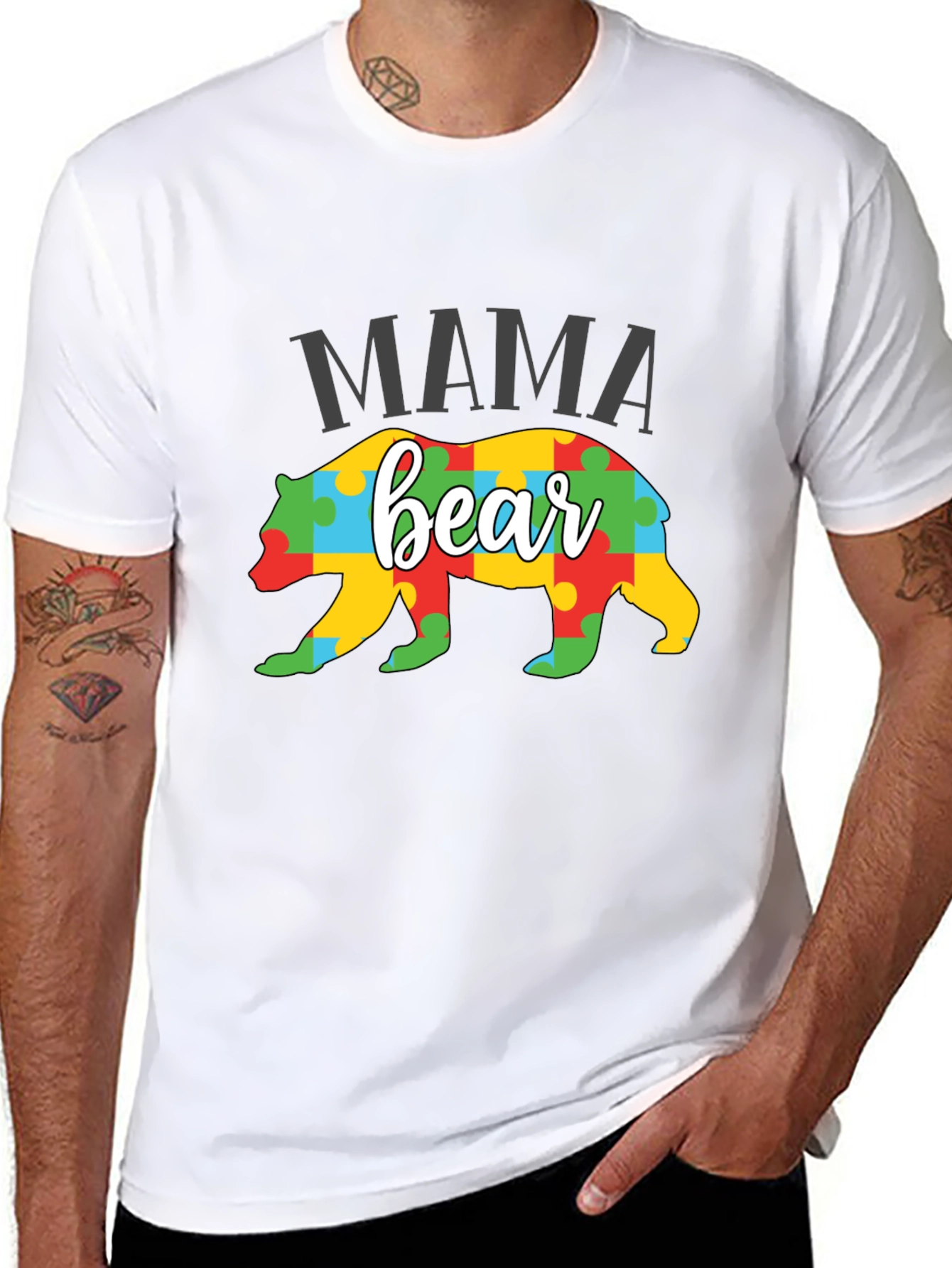 Mama Bear Puzzle Piece Autism Awareness T-Shirt