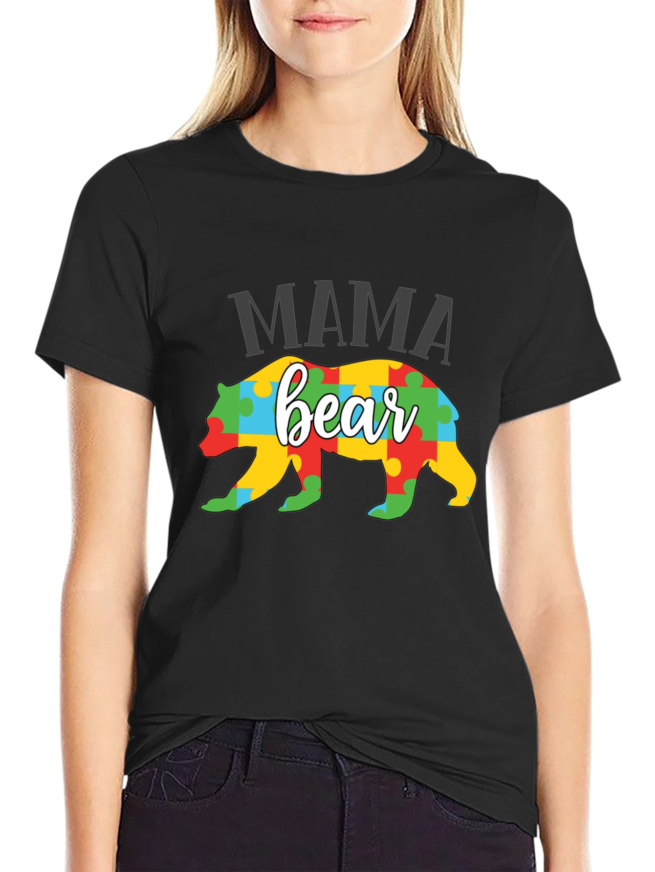Mama Bear Puzzle Piece Autism Awareness T-Shirt