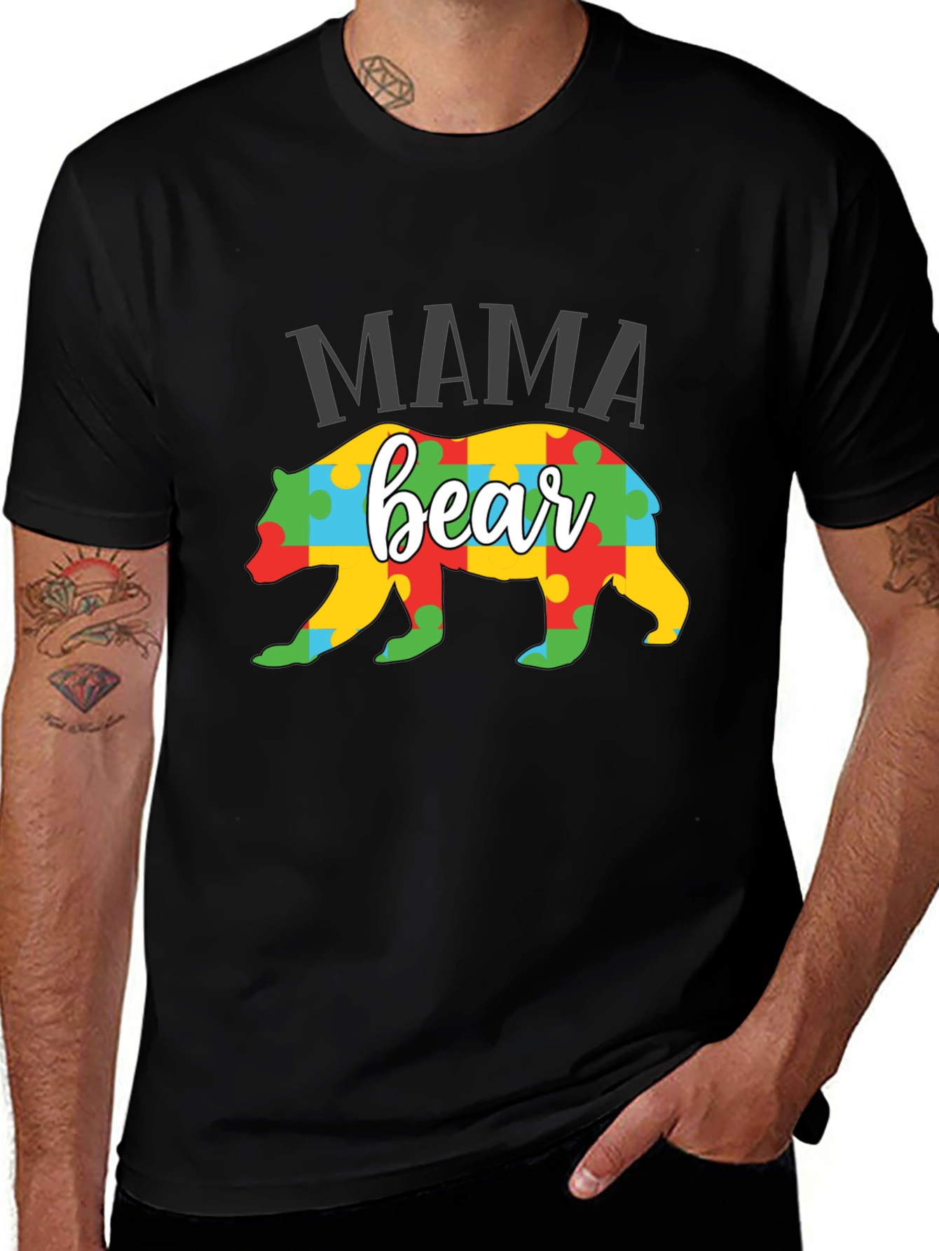 Mama Bear Puzzle Piece Autism Awareness T-Shirt