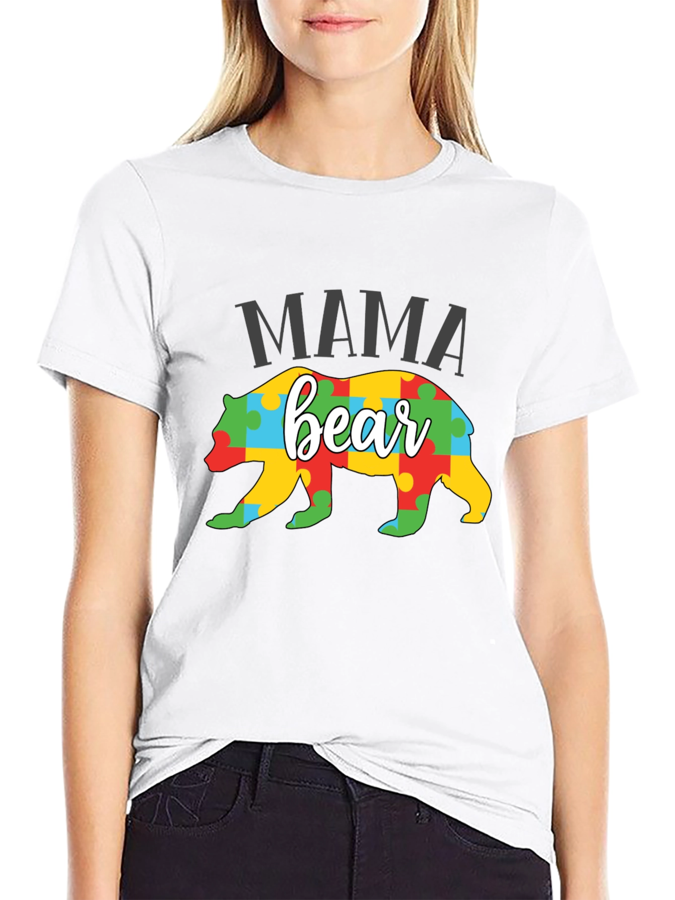 Mama Bear Puzzle Piece Autism Awareness T-Shirt