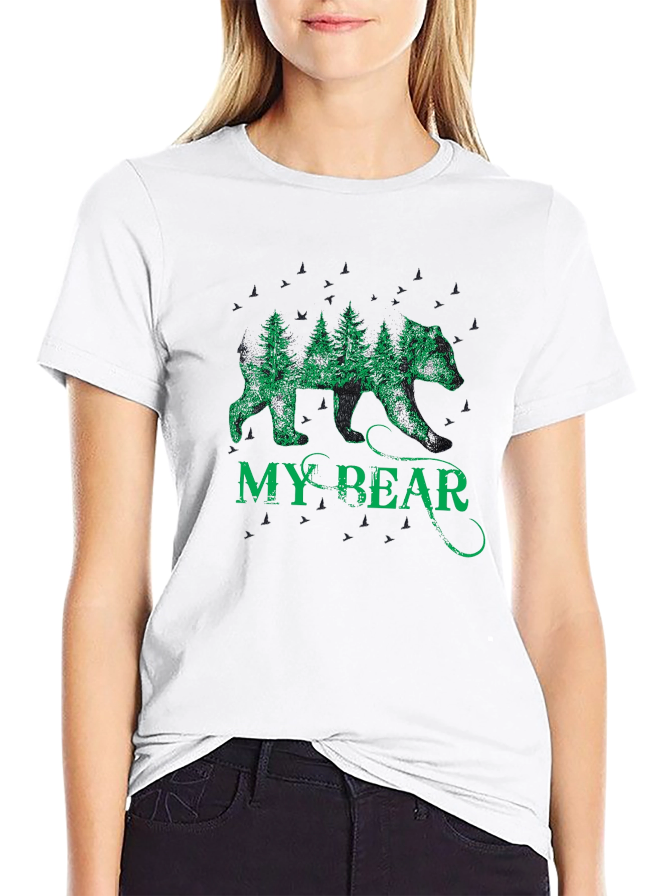 Nature Bear Graphic Tee - Black Cotton