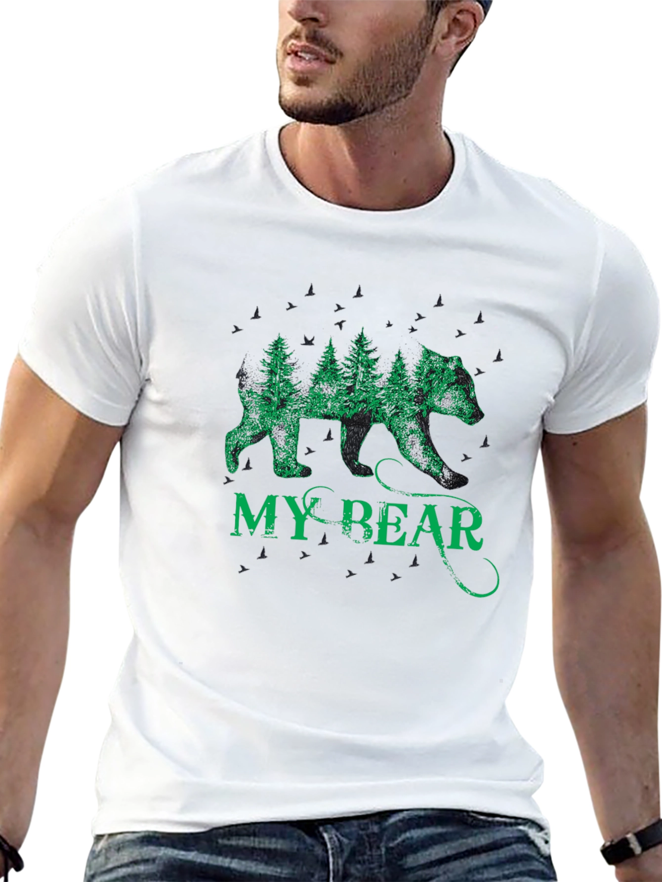Nature Bear Graphic Tee - Black Cotton