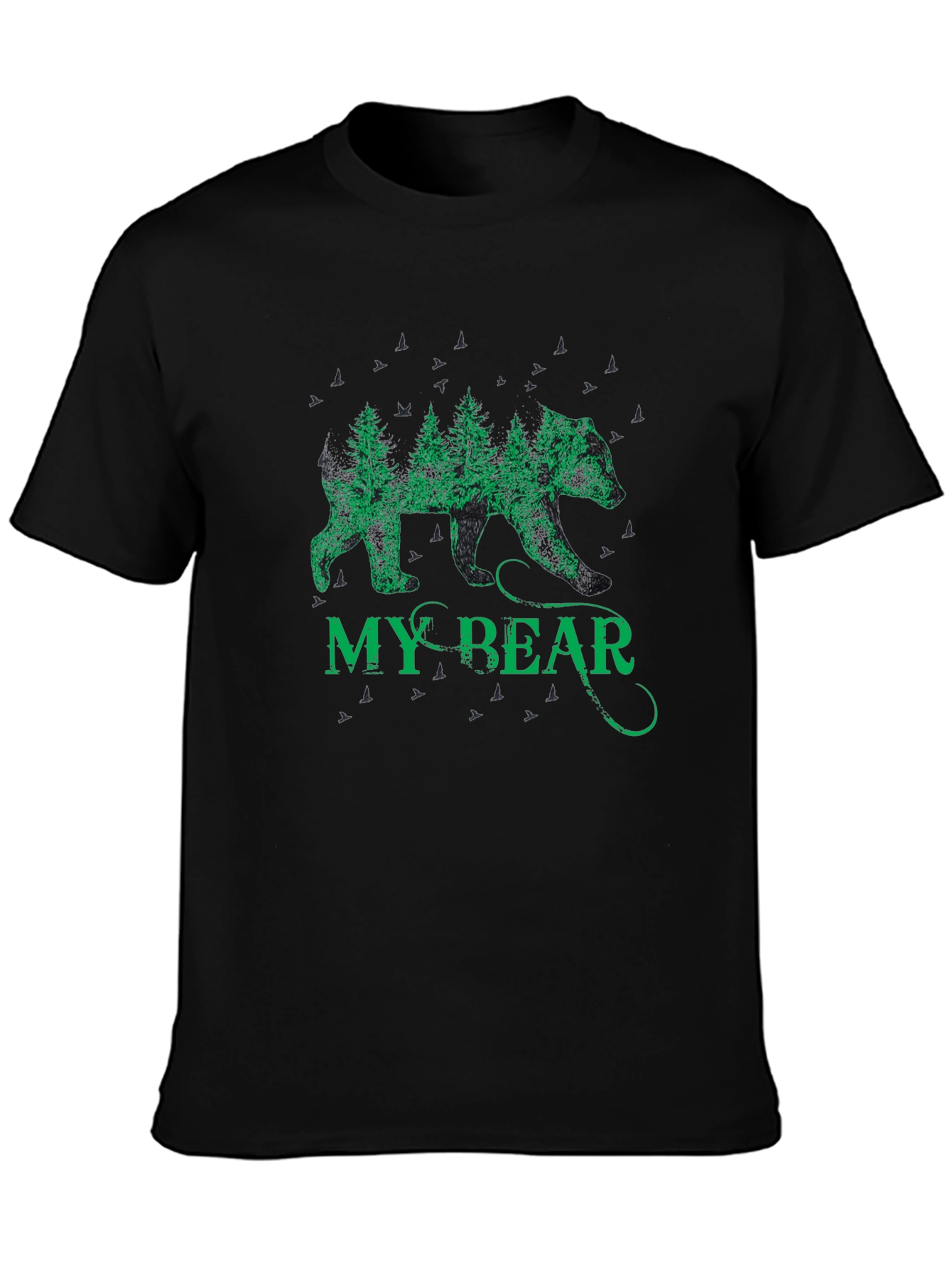 Nature Bear Graphic Tee - Black Cotton